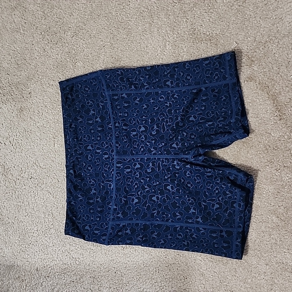 Blue leopard print workout shorts